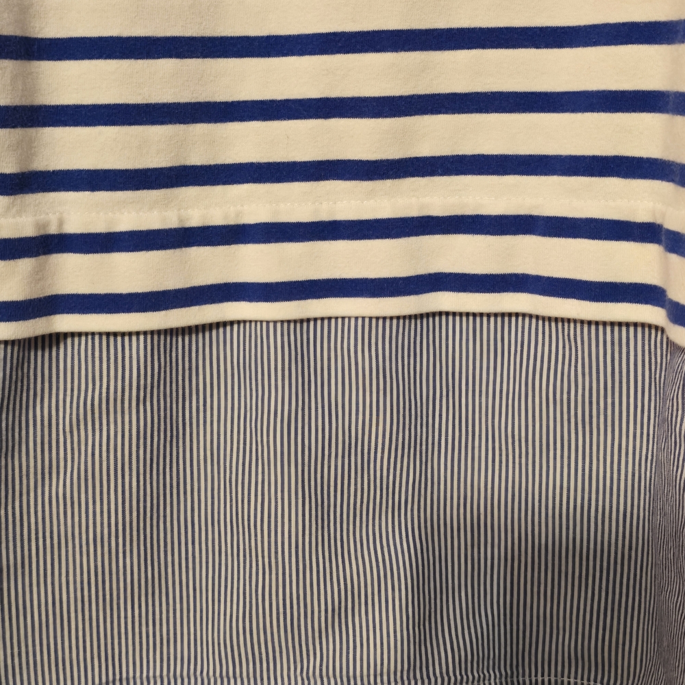 Anthropologie Lili's Closet Blue and White Striped Nautucal Blouse Size M Coast - Picture 4 of 7